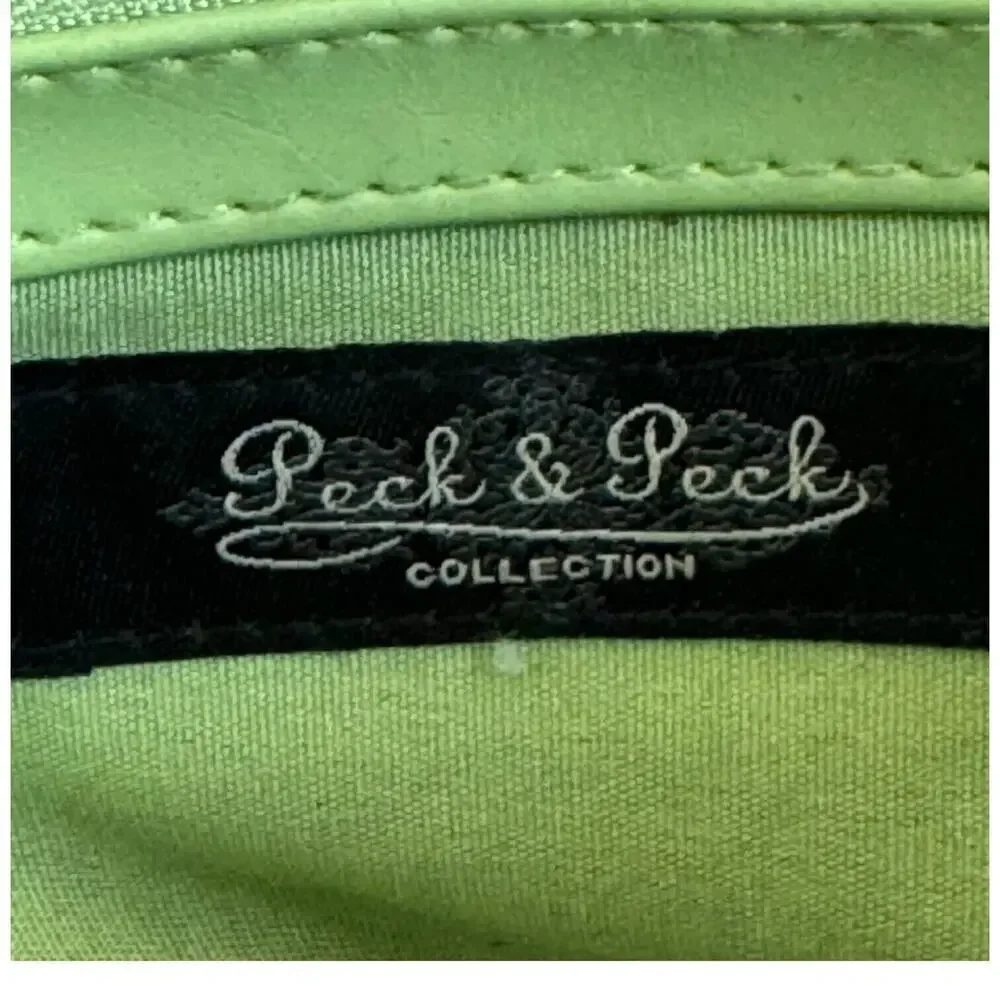 Peck & Peck Womens Satchel Handbag Green Leather Dual Handle Inner Pockets Zip